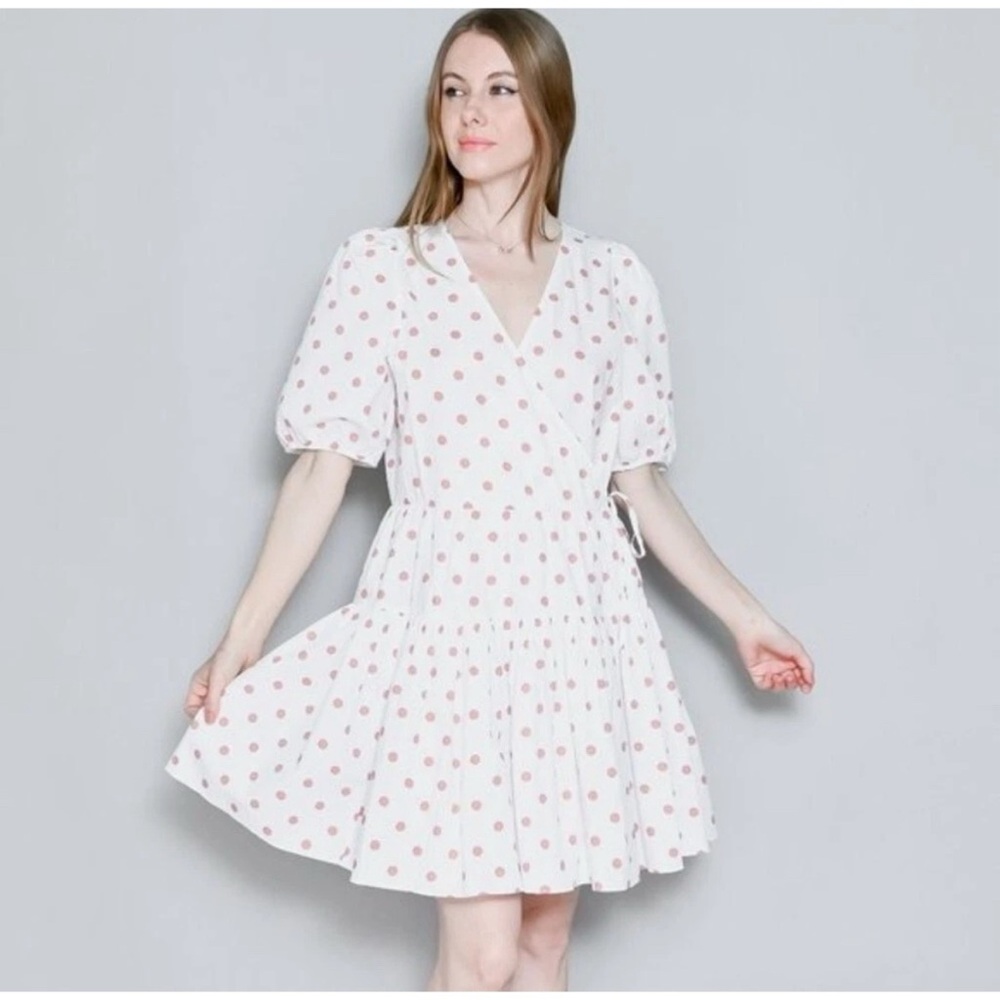 J. Crew White Mini Dress with Pink Polka Dots